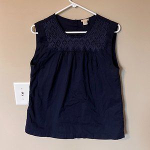 J Crew Midnight Blue Cotton Shell with Embroidered Yoke Size 8